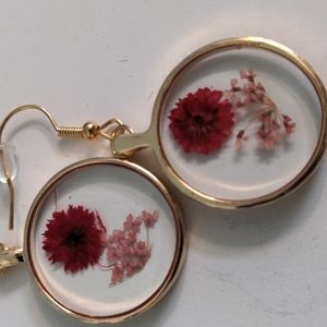 Gold Tone Drop Earrings Made With Real Flowers